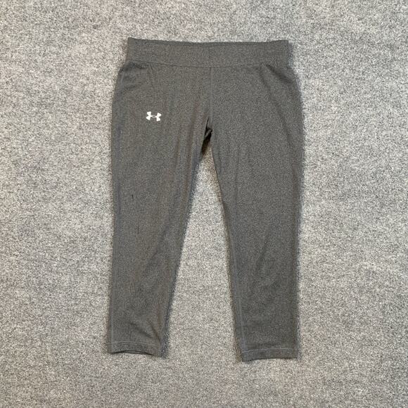 Under Armour Leggings Womens S Small Gray Fitted Heatgear Pull On Low Rise Capri - Picture 2 of 10